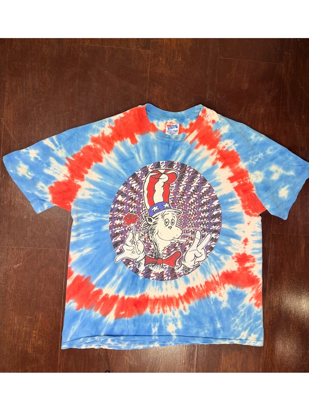 Vintage 90s Dr Seuss Cat in the Hat Tie Dye T Shirt XL Hanes Beefy-T USA Made